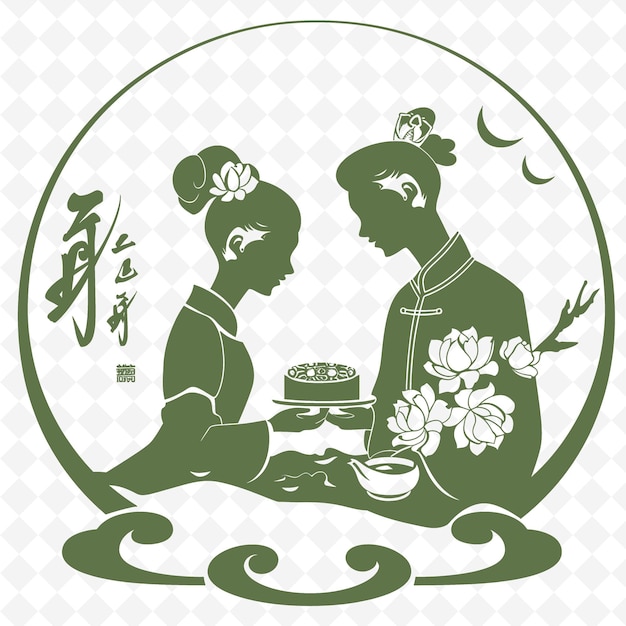 PSD a picture of two women in a circle with asian characters