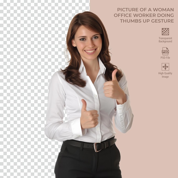 Picture of a Woman office worker doing thumbs up gesture isolated on transparent background