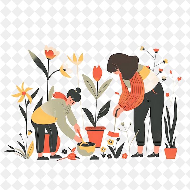 PSD a picture of a woman and a pot with flowers and a woman in a flower garden