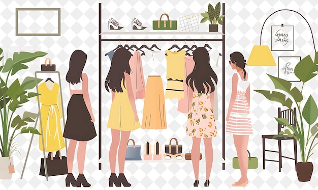 PSD a picture of women looking at a closet full of dresses