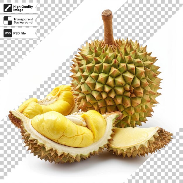 PSD a picture of a yellow coconut with the word durian on it