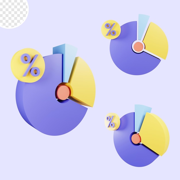 PSD pie chart 3d render with transparent background