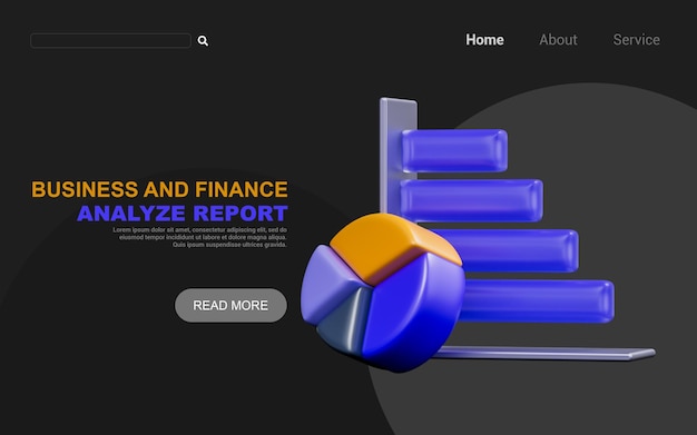 PSD pie chart bar sign on dark background 3d render concept for business and finance report