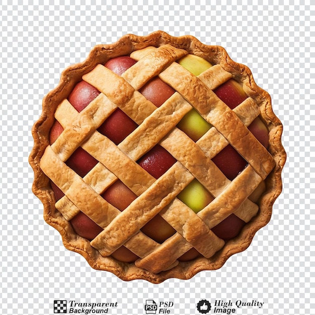 A pie with a lattice crust and apples on top isolated