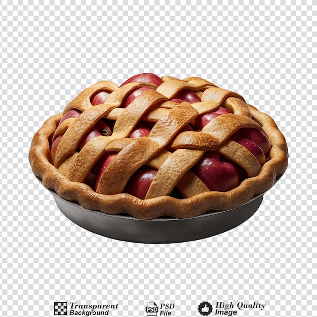 A pie with a lattice crust and many apples on top isolated