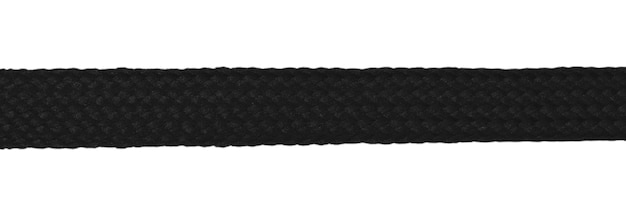 A piece of black knitted fabric with protruding threads on a blank background