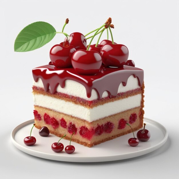 PSD a piece of cake with cherries on it and a leaf that says cherry on it