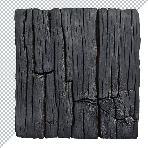 PSD a piece of charred black wood isolated against a png backdrop highlights its intricate surface details and textures burned black wood on transparent background