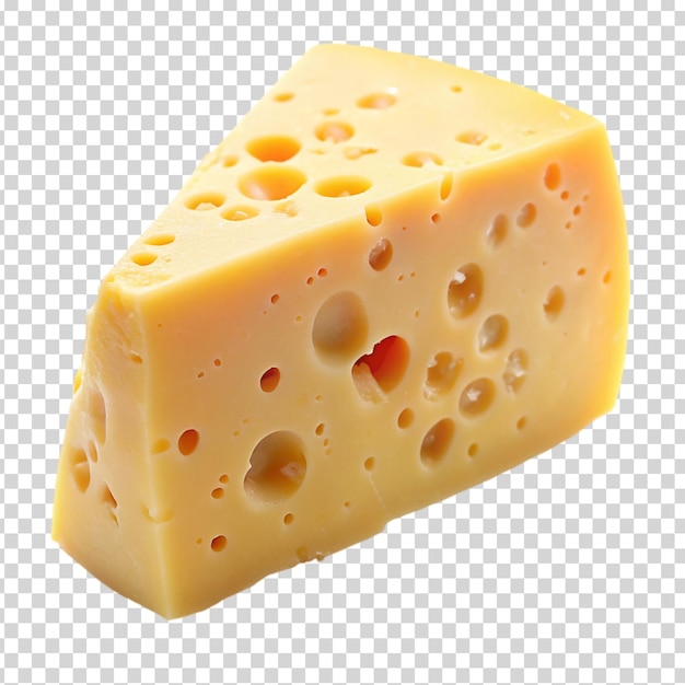 A piece of cheese with holes on transparent background