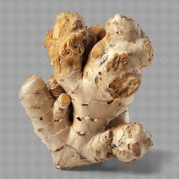 PSD a piece of ginger with a white background and a brown spiky root