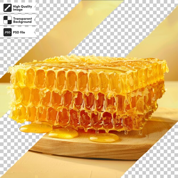 a piece of honey with a picture of a honeycomb on it