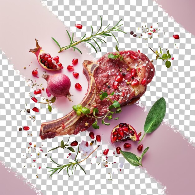 PSD a piece of meat with a bunch of leaves on it