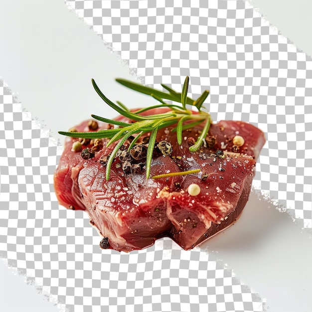 a piece of meat with herbs on top of it