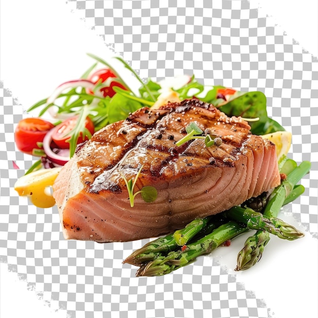 PSD a piece of salmon with asparagus and vegetables