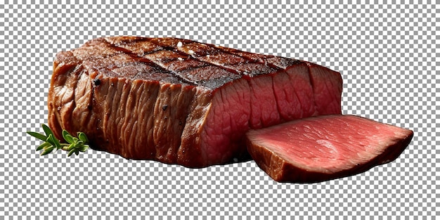 Piece of steak with slice isolated on transparent background