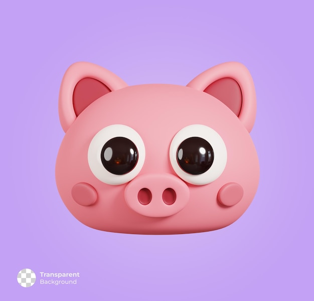 Pig Face Front View Isolated Cute Cartoon Animal Head 3D Render Illustration