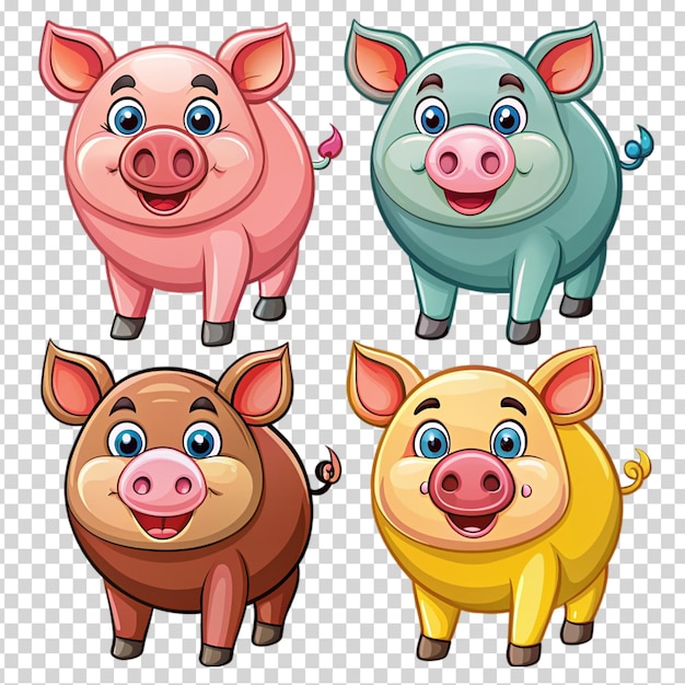 PSD a pig with a pink nose and blue eyes standing on transparent background