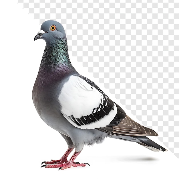 PSD a pigeon with a purple beak stands on a white background