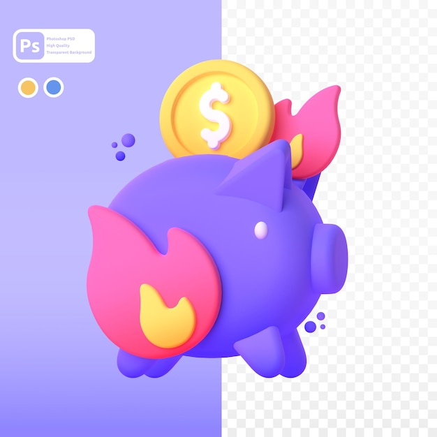 Piggy Bank in 3d render for graphic asset web presentation or other