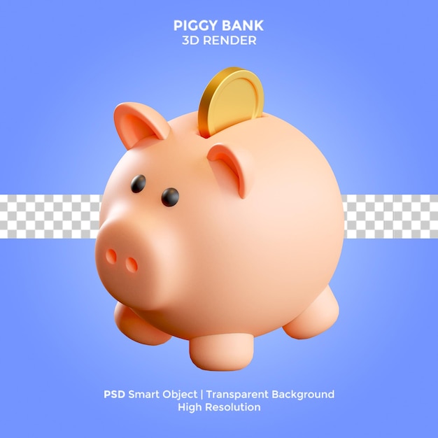 Piggy bank 3D Render illustration isolated premium PSD