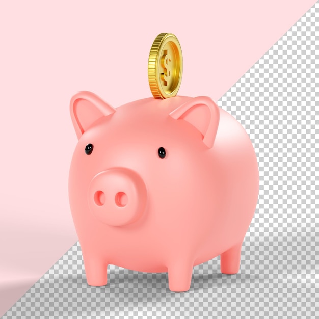 Piggy bank and dollar coin isolated 3d render