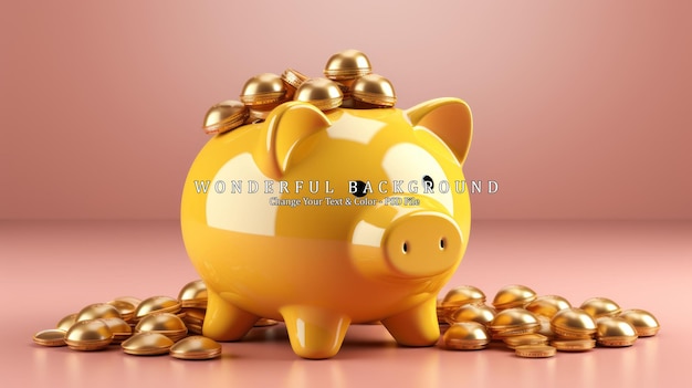 Piggy bank pig on yellow background