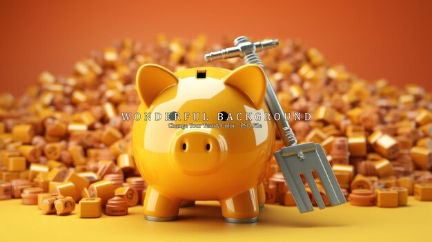 PSD piggy bank pig on yellow background