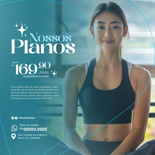 PSD pilates training social media post template in brazil portuguese