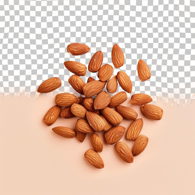 a pile of almonds with a checkered background