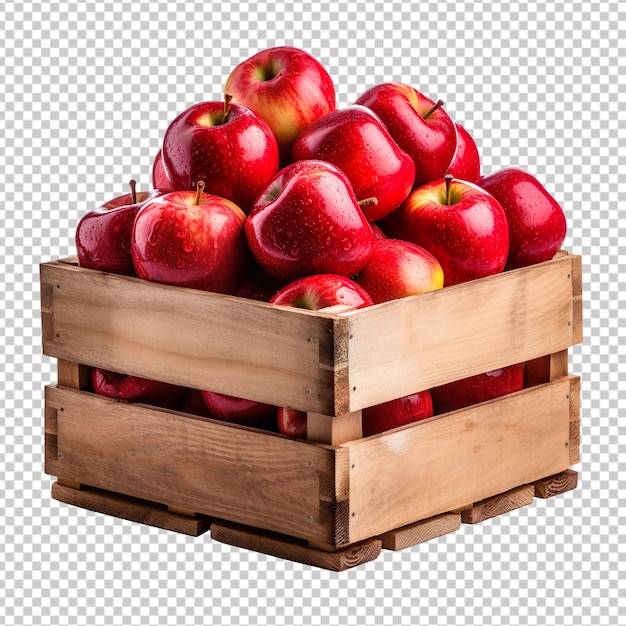 PSD pile of apples in a wooden container isolated on transparent background