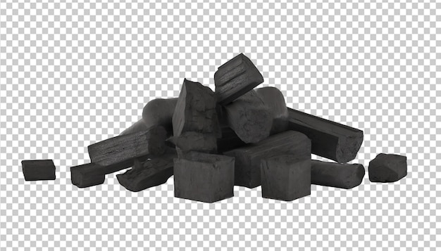 Pile of charcoal pieces isolated on transparent background