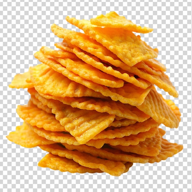 Pile of cheddar crisps Isolated on transparent background