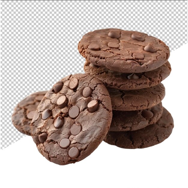 a pile of chocolate cookies with a white background with a white background