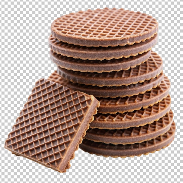 pile of chocolate wafers close up transparent background