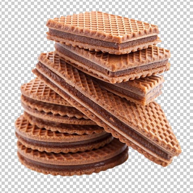 pile of chocolate wafers close up transparent background