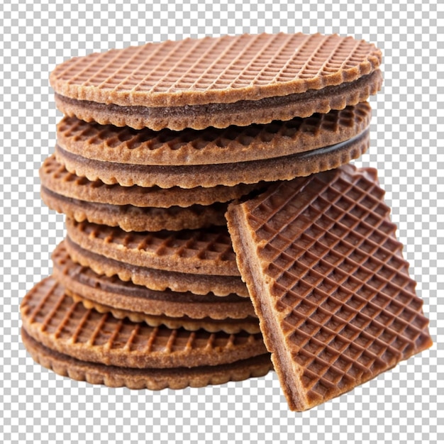 pile of chocolate wafers close up transparent background