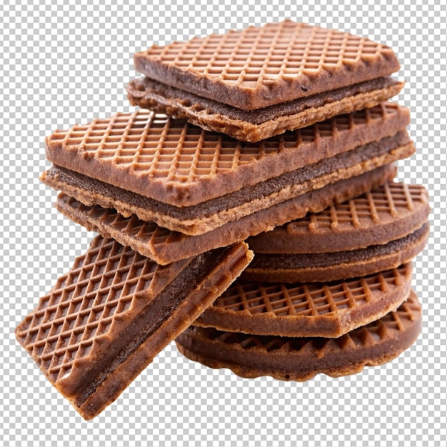 PSD pile of chocolate wafers close up transparent background