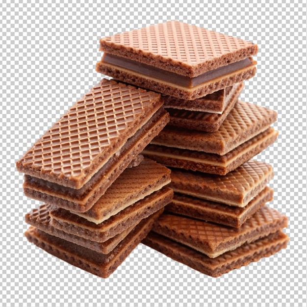 PSD pile of chocolate wafers close up transparent background