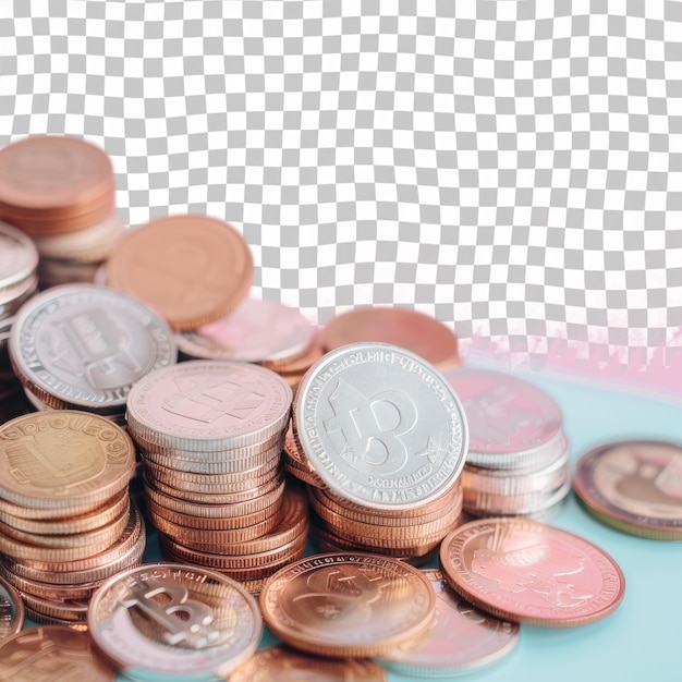 a pile of coins with the word  blue  on the bottom