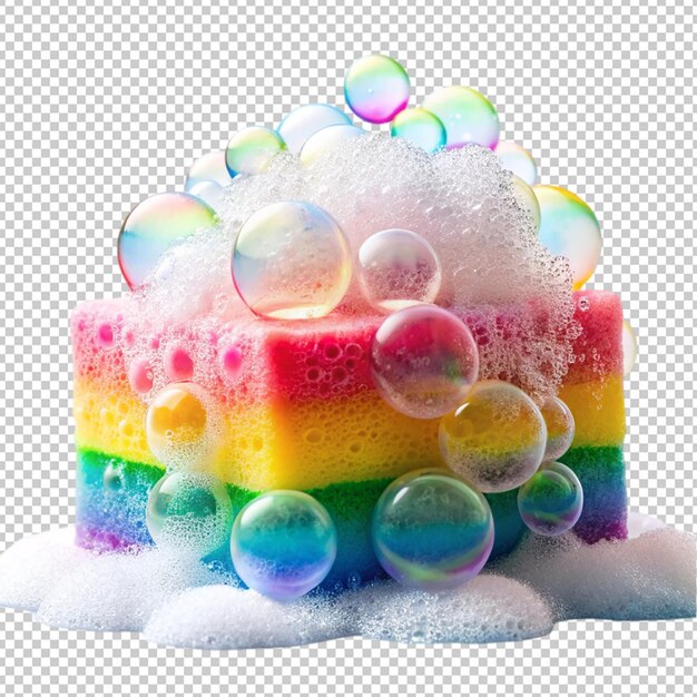 PSD pile colorful soap foam colorful bubbles on transparent background