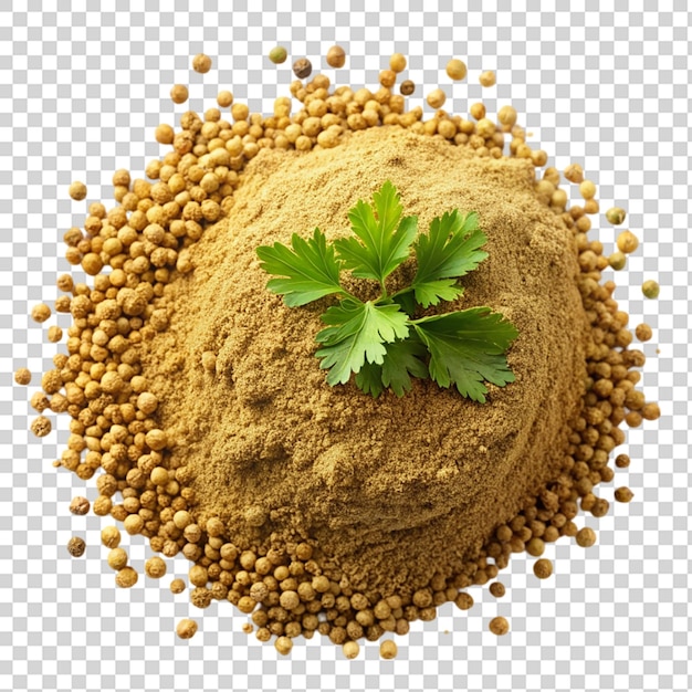 PSD pile of coriander powder top view isolated on transparent background