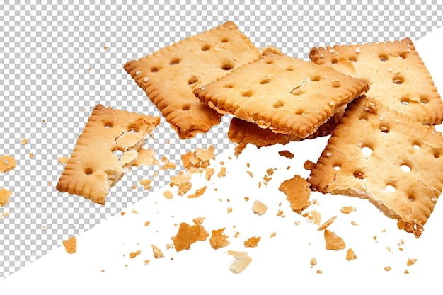 a pile of crackers with a crumb that has been eaten