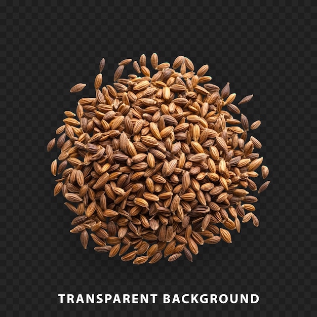 A pile of cumin seeds isolated on a transparent background