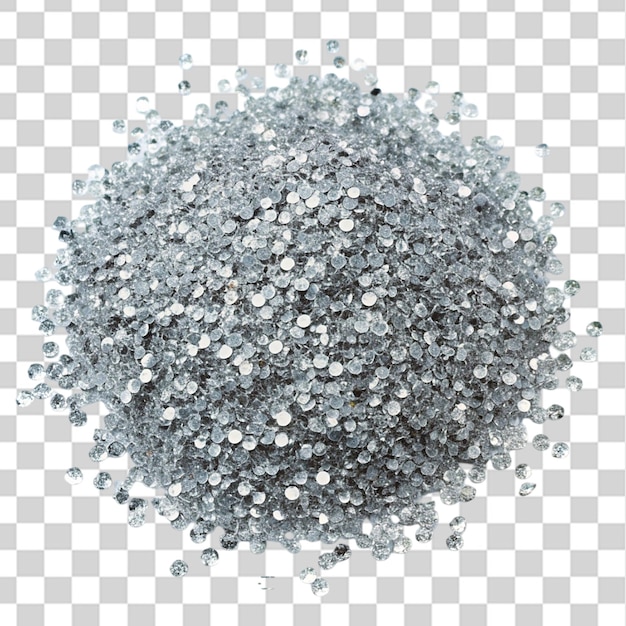 pile of glitter in silver color top view isolated on transparent background