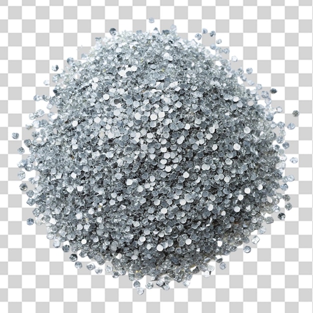 pile of glitter in silver color top view isolated on transparent background