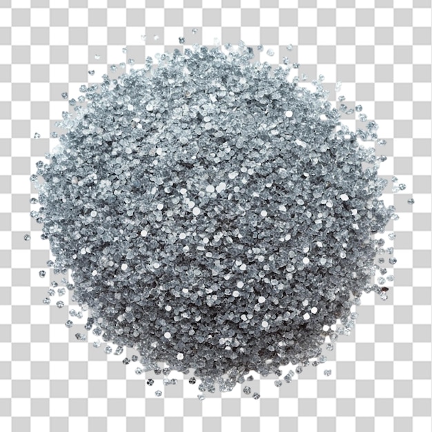 pile of glitter in silver color top view isolated on transparent background