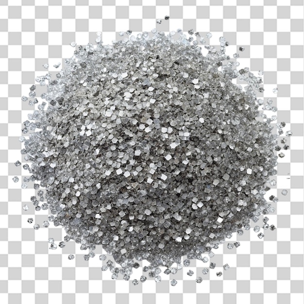 pile of glitter in silver color top view isolated on transparent background