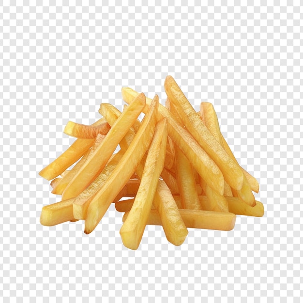 Pile of golden French fries isolated on white background