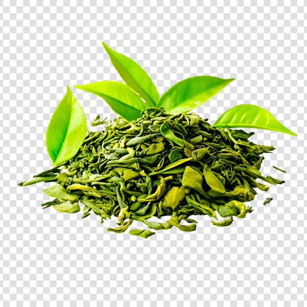 PSD a pile of green tea isolated on transparent background