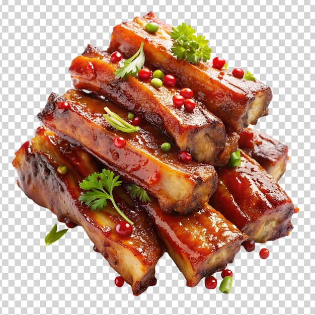 A pile of meat with sauce and parsley on transparent background